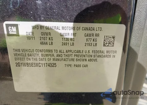 2012 Chevrolet Impala Lt z USA, uszkodzony, nr VIN 2G1WB5E3XC1174325